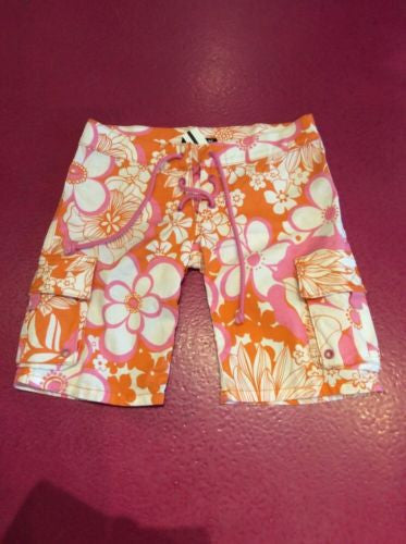 NWT 🌸 $89 Sz 0 FRANKIE B Hot Capri Pants Shorts Funky Orange Pink Floral Print