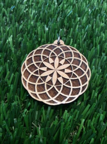 Tube Torus Crop Circle 1.75" Medallion Pendant Laser Carved Maple Wood USA #gift