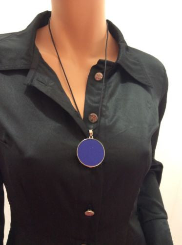 Tri Spiral Medallion Pendant Necklace Blue Lapis Gemstone Sterling Silver Mystic