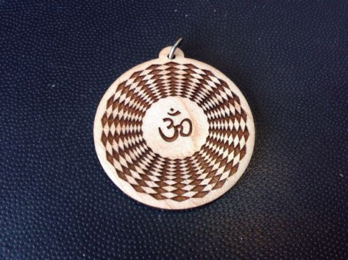 Om Eighth Chakra 1.75" Medallion Pendant Laser Carved Maple Wood Necklace #gift