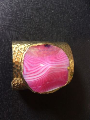 NWT Charlene K jewelry 24k Gold Plated Cuff Pink Agate Size 2.5" Bracelet USA
