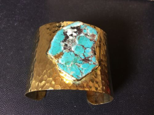 NWT 24k Gold Plated Cuff Agate Quartz Turquoise Stone Sz 2" Adjustable Bracelet