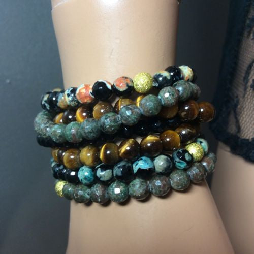 Unisex Bracelet Charlene K Genuine Natural Tourmaline Round Beads Stretch Band
