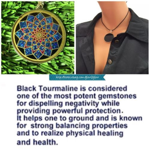 Sahasrara Crown Chakra Tourmaline 1 5/8" Pendant Sterling Silver Mystical Gift