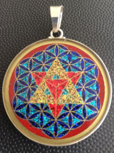 MerKaBa Flower Of Life Coral Gemstone 1.5" pendant 3D Star Of David Necklace
