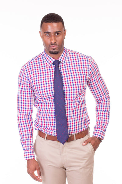 blue checkered dress shirt