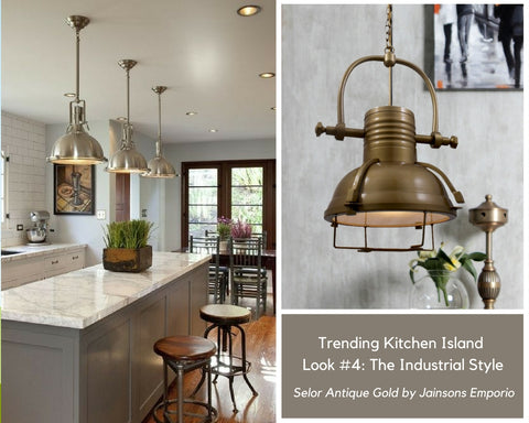 Selor Antique Gold Industrial Pendant Lamp by Jainsons Emporio for Kitchen Island