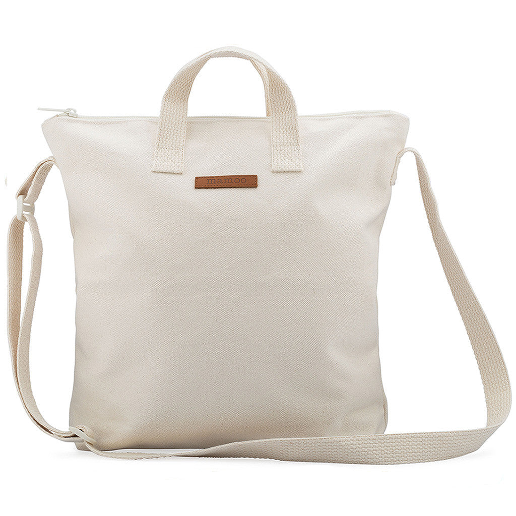 Natural 100% Cotton Canvas Zipper Tote Bag with Adjustable Crossbody Straps