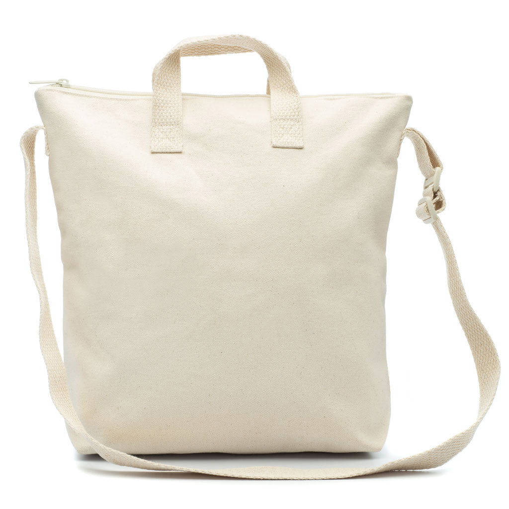 Natural 100% Cotton Canvas Zipper Tote Bag with Adjustable Crossbody Straps