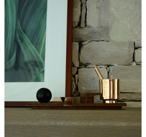 Walnut and Copper Desk Accessory Lux Cupri by Trophyology