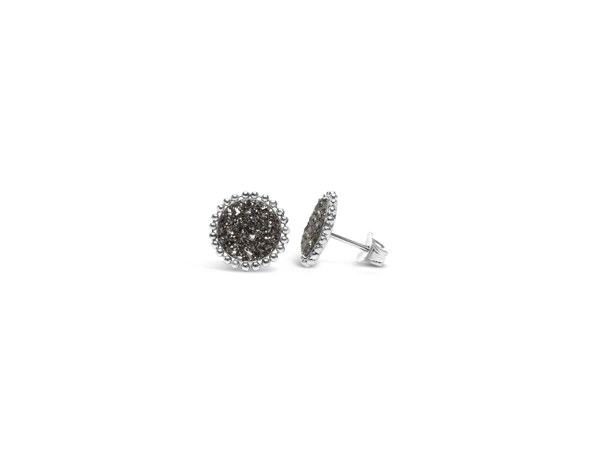 Sterling Silver Platinum Beaded Druzy Studs