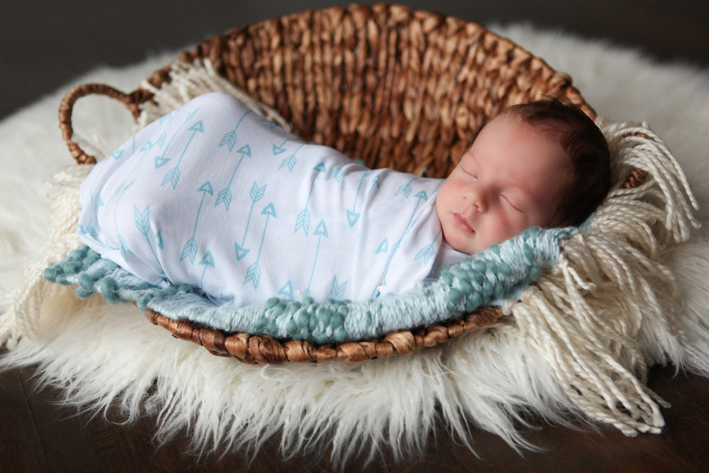 blush and blue swaddle