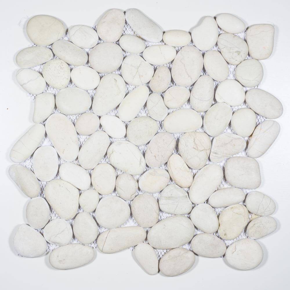 White Timor Pebble Tile Pebbles Series Natural Stone Mosaics Aquablu Mosaics