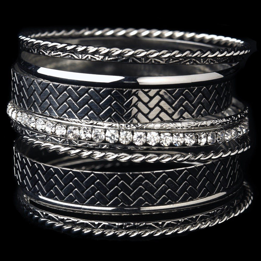 Antique Silver Clear Crystal Bangle Bracelet 8853