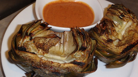 Golden Toad Fire Grilled Artichokes with BBQ Aioli
