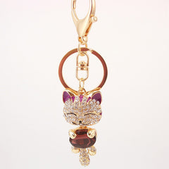 Crystal Rhinestone Metal Cat Keychain