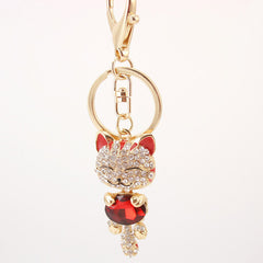 Crystal Rhinestone Metal Cat Keychain
