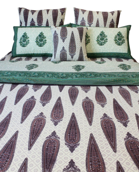 Plum Butty And Green Motif Cotton Duvet Cover Set Kalatmakhomedecor