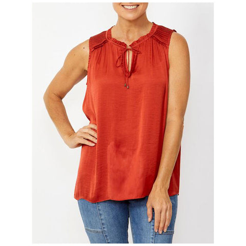 Ping Pong Sleeveless Tie Front Top Red Earth
