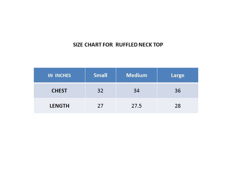 Size Chart; TeeMoods Sleeveless Ruffled Neck Top