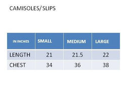 Size Chart Teemoods Camisole Spaghettis