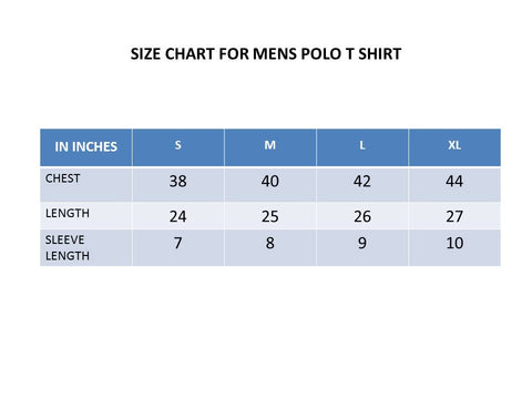 Size Chart TeeMoods Polo T-Shirts  for Men