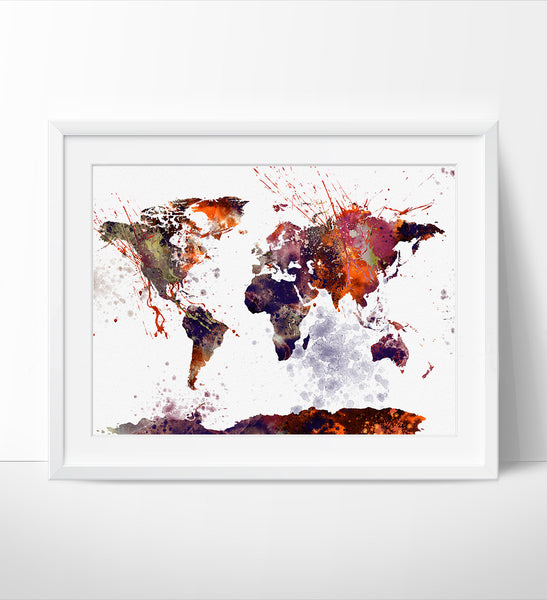 World Map Wall Art World Map Poster Large Map Watercolor Painting Fine Art Center