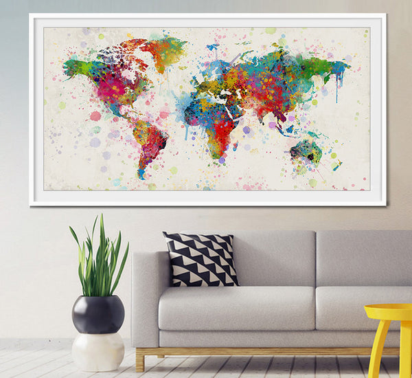 Extra Large Watercolor World Map World Map Art Travel World Map Wall Fine Art Center