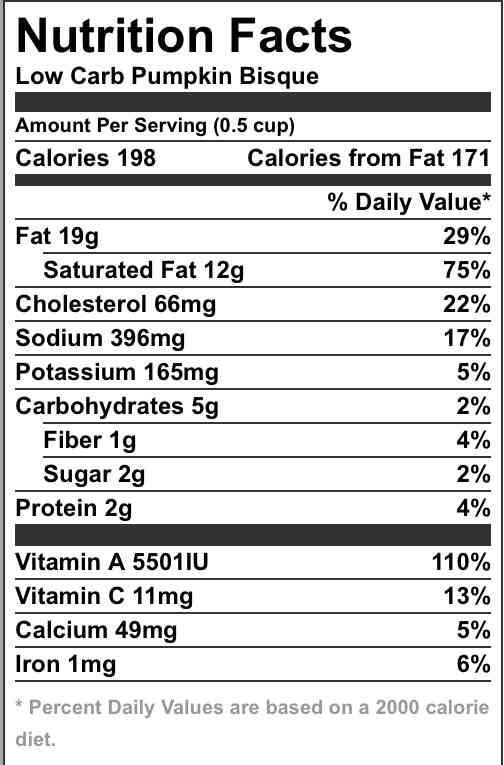 Pumpkin Bisque Nutrition Facts