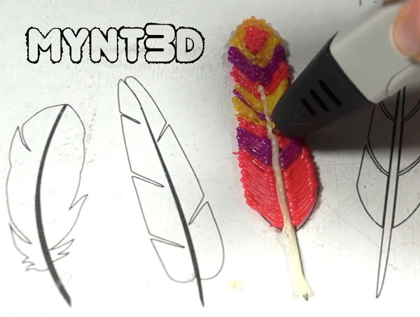 3D printing pen feathers for a Thanksgiving Turkey or all by themselves. Learn how to make 3D art with the help of a free downloadable printable template from MYNT3D