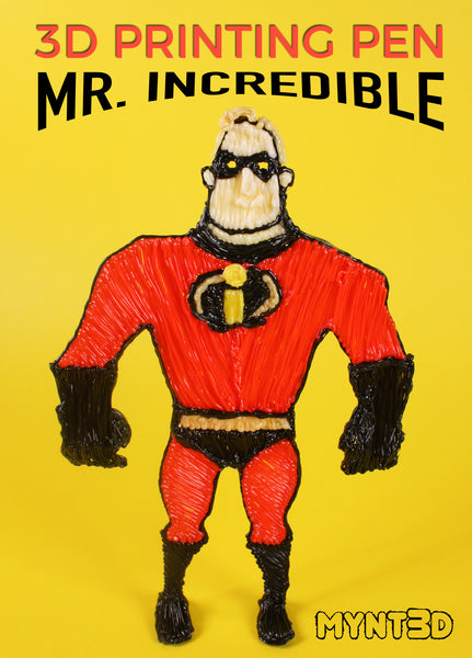 3D printing pen project the Incredibles easy beginner free template stencil of Mr. Incredible from MYNT3D | drawing instructions for girls and boys
