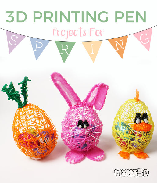 3D pring pen project tutorials for Easter and Spring kids crafts | bunny, carrot, chick and eggs with free project template stencil from MYNT3D