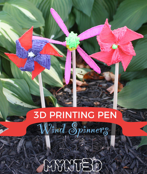 3D printing pen wind spinners summer craft project idea with free template stencil from MYNT3D | great activity for boys, girls, camp, STEM STEAM learning moving parts, simple machines wind mill
