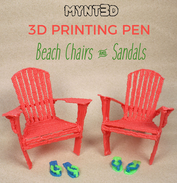 DIY miniature beach chairs and sandals made with a 3D printing pen | Download the free template stencil from MYNT3D | Classroom activity for students engineering technology crafts for camp ideas