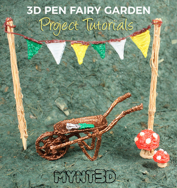 3D printing pen fairy garden project tutorials -use the free printable project template from MYNT3D woodland decorations for dollhouse miniature, classroom activity