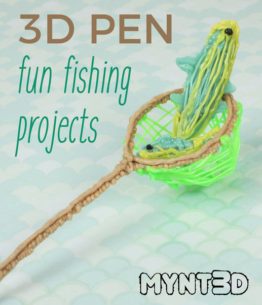 3D printing pen camping canoe crafts and summer camp ideas for kids and students - canoes, oars, fish, fishing net free printable project template for family fun, vacation souvenir classroom activities