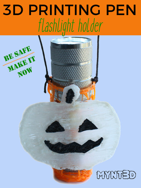 Safety first this Halloween with a DIY flashlight holder for trick or treating. Get the 3D pen project instructions at MYNT3D. Download the free template for adding pumpkins or ghosts decorations to your craft