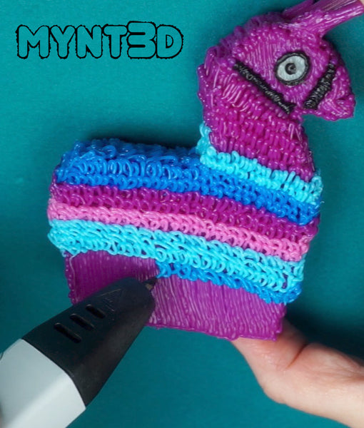 Loot Llama 3D pen technique to create the popular piñata character from the video game Fortnite. | Get the free project template and instructions from MYNT3D the best 3D printing pen for teens.