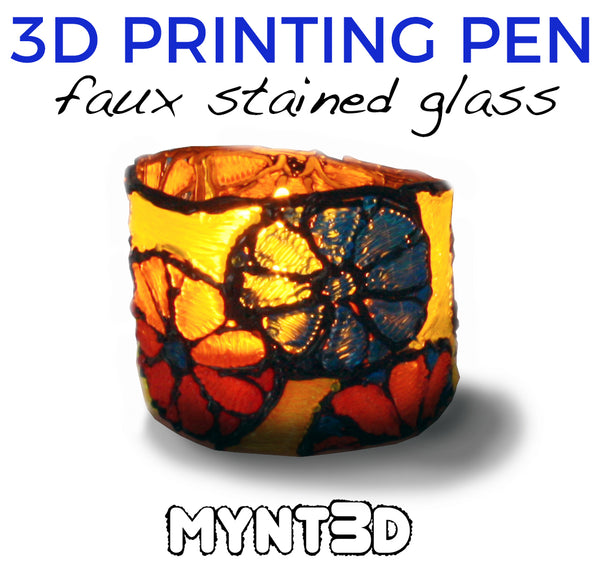Faux stained glass 3D printing pen luminaries for flameless tea candles with free project template. How to make DIY lighting decor