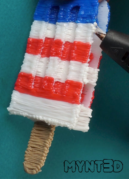 3D pen popsicle project tutorial from MYNT3D with free template stencil. 2 Patriotic desserts to make for flag day and the fourth of July