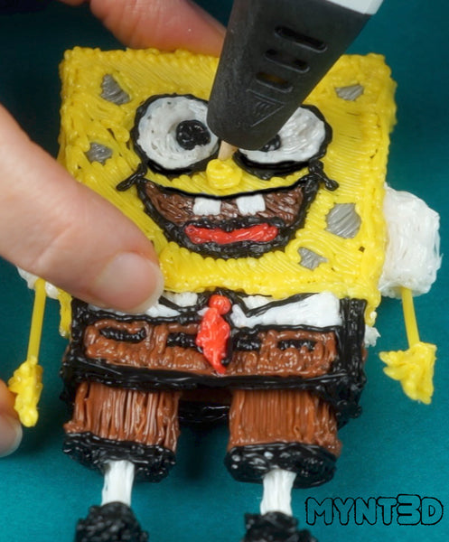 3D pen art cartoon character SpongeBob made with the MYNT3D printing pen and free project template | Intermediate project challenge