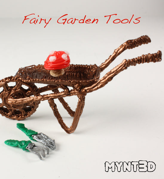 DIY fairy garden tools made with a 3D printing pen | small hoe and hand rake for gnome or woodland habitat | easy craft projects for kids for Spring and Summer