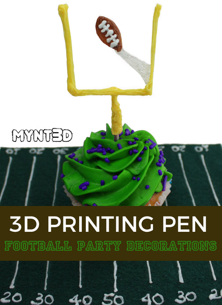 3D printing pen football Super Bowl party decorations tutorial | DIY D Fence earrings, cupcake toppers, goal post, end zone craft ideas from MYNT3D | Best gift idea for Fans and crafters