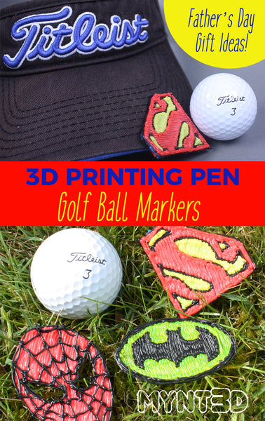 3d printing pen father's day gift ideas | Download the free template stencils for Superman, Batman and Spiderman to make gold ball markers | Great beginner project ideas