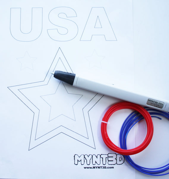 Make many Patriotic 3D printing pen projects using the MYNT3D pen and the free downloadable design template