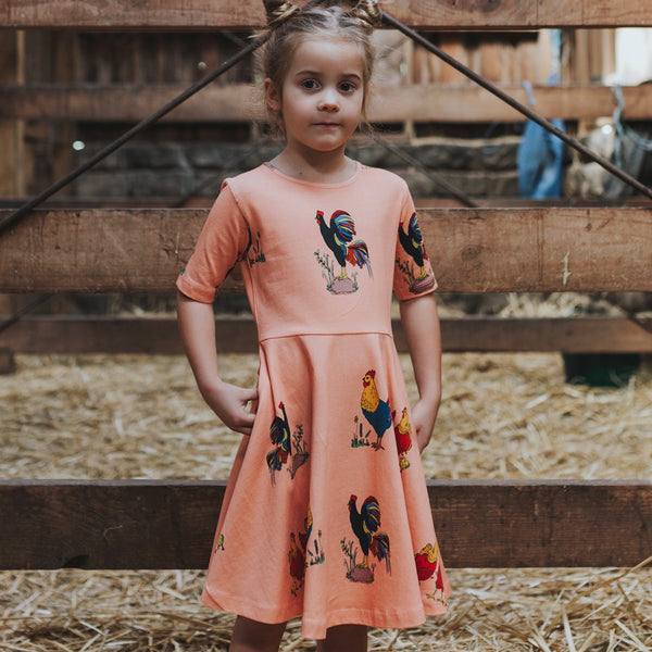 Dress - Brock the rooster on sunset peach