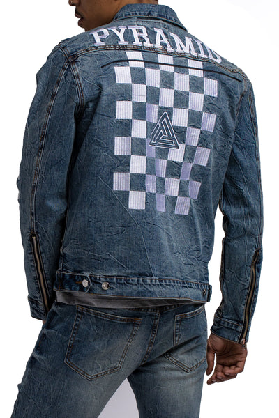 black pyramid checkered denim jacket