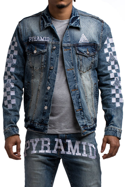 black pyramid checkered denim jacket