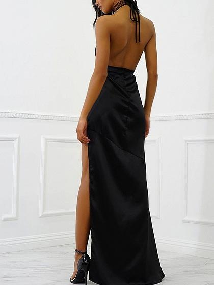 black satin backless dress