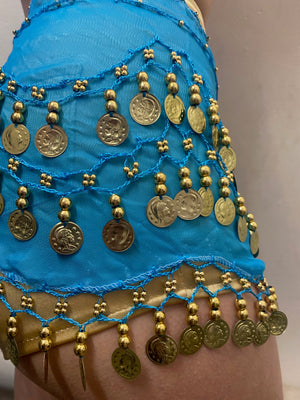 Aqua Blue Bellydance Gold Coin Belt